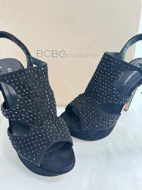 BCBGeneration Rhinestone Platform Heels Y2K Glam Party Size 8.5
